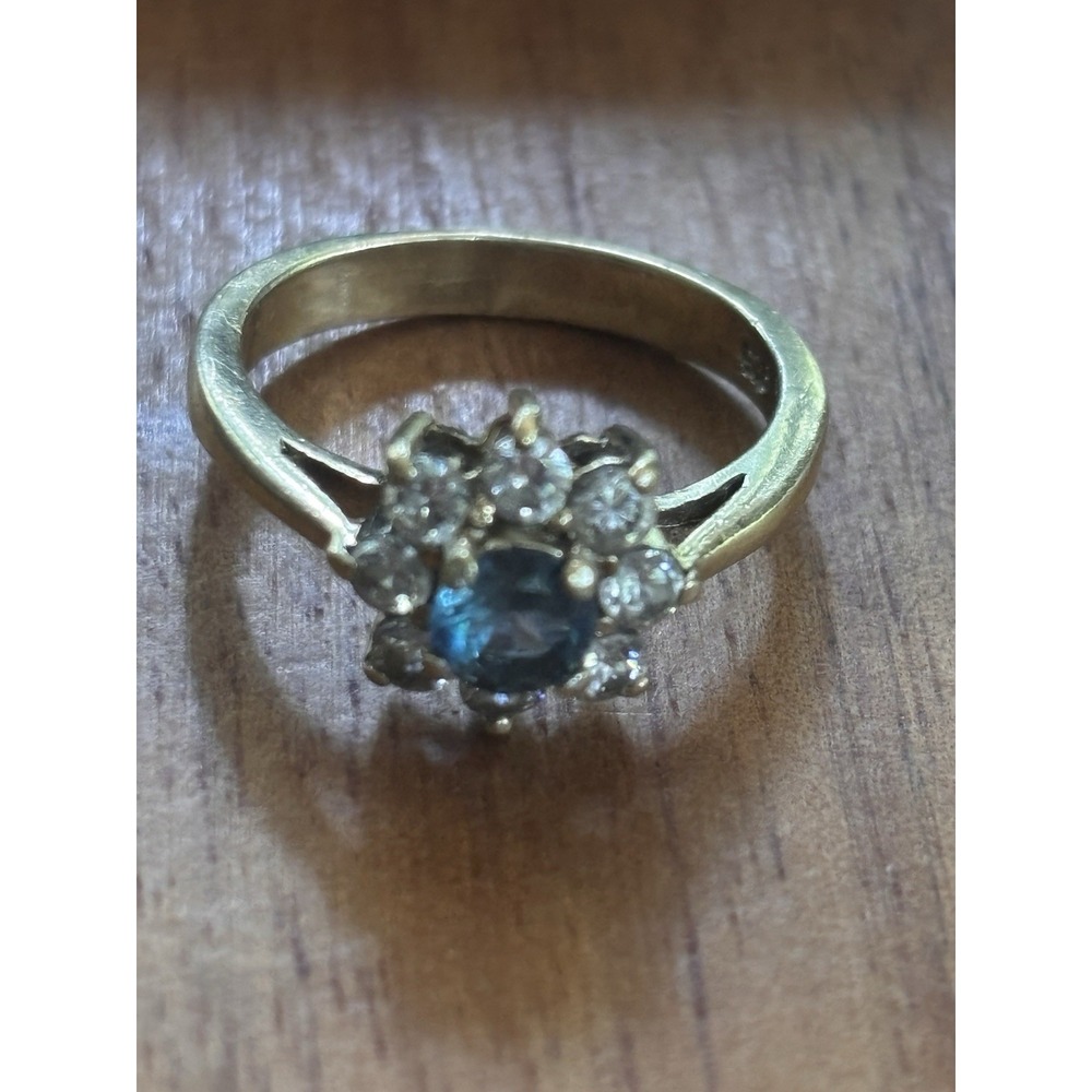 Starburst Blue Topaz And CZ Sterling Silver Ring Size 7.25